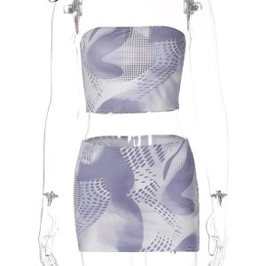 Trendy Y2K 2-Piece Set: Tie Dye Print Sleeveless Backless Mini Skirt Matching Outfit