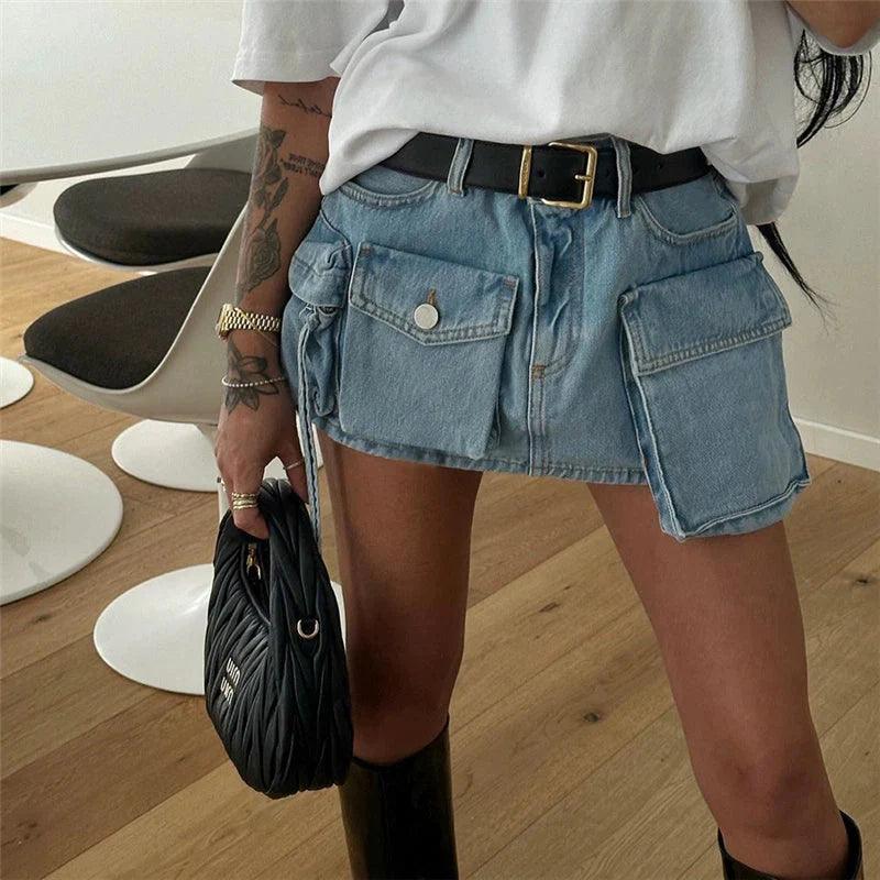 Trendy Y2K Cargo Denim Skirt for Coquette and Grunge Aesthetic Outfits