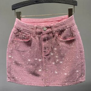 Trendy Y2K Diamond Denim Mini Skirt - Summer Bodycon Street Style for Effortless Chic