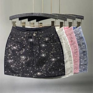 Trendy Y2K Diamond Denim Mini Skirt - Summer Bodycon Street Style for Effortless Chic