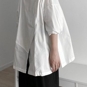 Trendy Y2K Fashion Bias-Breasted Irregular Placket Shirt for Aesthetic Outfits