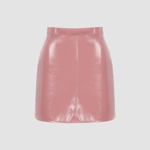 Trendy Y2K Fashion Plastic Gal PU Skirt for Edgy Grunge Aesthetic Outfits