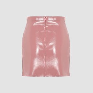 Trendy Y2K Fashion Plastic Gal PU Skirt for Edgy Grunge Aesthetic Outfits