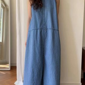 Trendy Y2K Sleeveless Split-Joint Denim Dress for Effortless Coquette Aesthetic Style