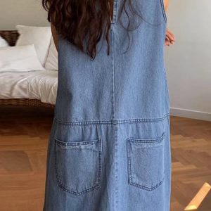 Trendy Y2K Sleeveless Split-Joint Denim Dress for Effortless Coquette Aesthetic Style