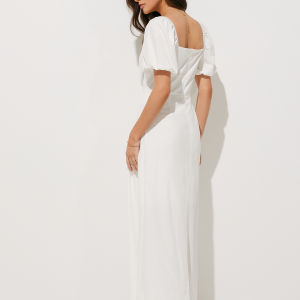 Twist Detail Puff Sleeve Cutout Maxi Dress - Y2K Aesthetic Fashion Statement