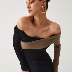 Two-Tone Asymmetric Sleeve Sweater Dress - Y2K Fashion Meets Coquette Aesthetic