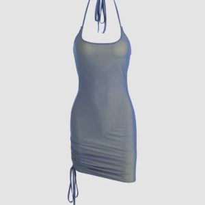 Two-Tone Marine Bodycon Halter Dress - Y2K Aesthetic Cute Dress for Stylish Outfits