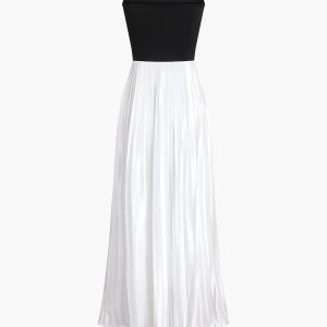 Two-Tone Pleated Hem Y2K Aesthetic Long Dress for Chic Coquette Style