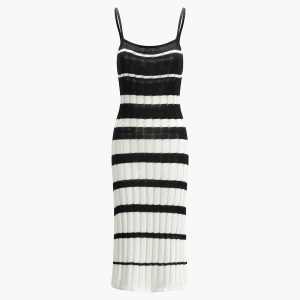 Two-Tone Striped Midi Sweater Dress for Y2K Aesthetic and Cozy Fall Outfits