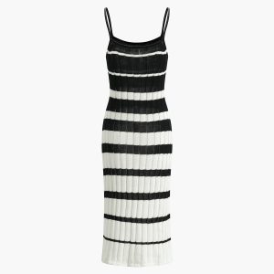 Two-Tone Striped Midi Sweater Dress for Y2K Aesthetic and Cozy Fall Outfits