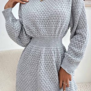 U Neck Cinched Waist Knitted Mini Dress - Y2K Aesthetic Cute Dress for Stylish Outfits