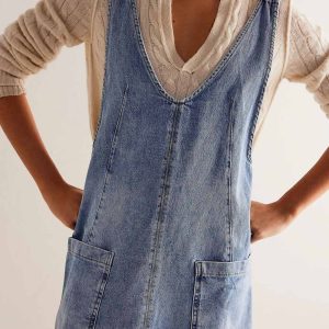 V-Neck Backless Denim Dress - Y2K Aesthetic Cute Summer Outfit for Effortless Style