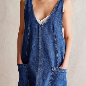 V-Neck Backless Denim Dress - Y2K Aesthetic Cute Summer Outfit for Effortless Style