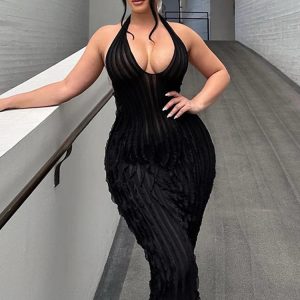 V-Neck Backless See-Through Maxi Dress - Sexy Bodycon Summer Dress for Femme Club Parties