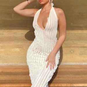 V-Neck Backless See-Through Maxi Dress - Sexy Bodycon Summer Dress for Femme Club Parties