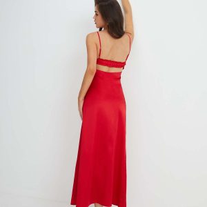 V-Neck Backless Tie Front Maxi Dress - Y2K Aesthetic Fashion for Effortless Style