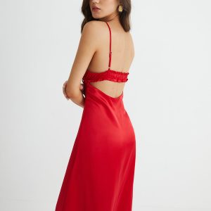 V-Neck Backless Tie Front Maxi Dress - Y2K Aesthetic Fashion for Effortless Style