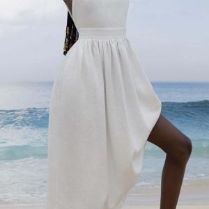 V-Neck Backless Tie Shoulder Midi Dress - Y2K Aesthetic Chic for Effortless Style