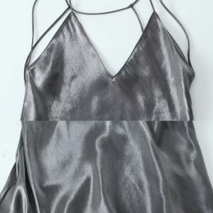 V-Neck Backless Zipper Cami Dress - Y2K Aesthetic Cute Top for Stylish Outfits