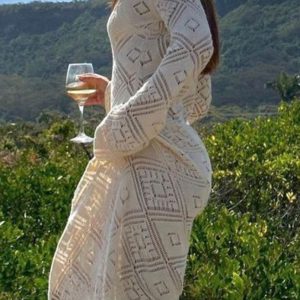 V-Neck Crochet Checkered Midi Dress - Y2K Aesthetic Hollow Out Style for Trendy Looks