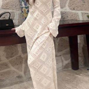 V-Neck Crochet Checkered Midi Dress - Y2K Aesthetic Hollow Out Style for Trendy Looks