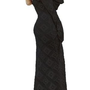 V-Neck Crochet Checkered Midi Dress - Y2K Aesthetic Hollow Out Style for Trendy Looks