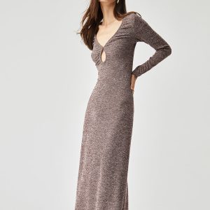 V-Neck Cut Out Knit Dress - Y2K Aesthetic Long Dress for Trendy Coquette Style