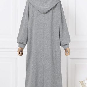 V-Neck Drawstring Hooded Dress in Y2K Style - Comfy and Chic for Aesthetic Outfits