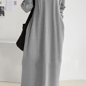 V-Neck Drawstring Hooded Dress in Y2K Style - Comfy and Chic for Aesthetic Outfits