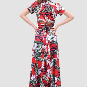 V-Neck Floral Print Side Slit Two-Piece Dress for Y2K Aesthetic and Coquette Style