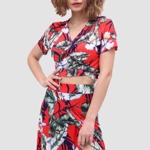 V-Neck Floral Print Side Slit Two-Piece Dress for Y2K Aesthetic and Coquette Style