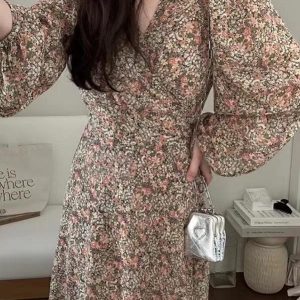 V-Neck Floral Puff Sleeve Maxi Dress - Y2K Aesthetic Boho Style for Effortless Elegance