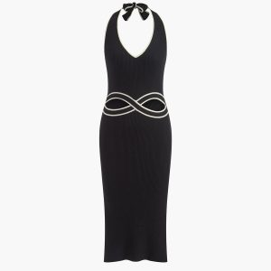 V-Neck Halter Split Knit Dress - Y2K Aesthetic Fashion for Trendy Outfits