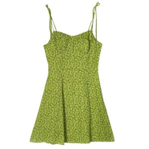 V-Neck Lime Floral Mini Dress - Y2K Aesthetic Cute Dress for Spring and Summer Outfits