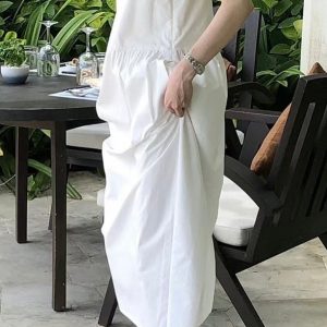 V-Neck Open Back Sleeveless Maxi Dress - Y2K Aesthetic Long Dress for Effortless Style