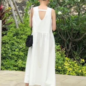 V-Neck Open Back Sleeveless Maxi Dress - Y2K Aesthetic Long Dress for Effortless Style