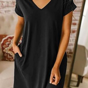 V-Neck Pocket Mini Dress with Short Dolman Sleeves - Y2K Aesthetic Fashion Essential