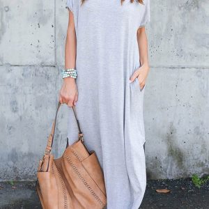 V-Neck Pocketed Slit Dress - Chic Y2K Aesthetic for Effortless Style and Comfort