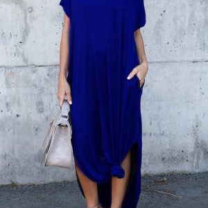 V-Neck Pocketed Slit Dress - Chic Y2K Aesthetic for Effortless Style and Comfort