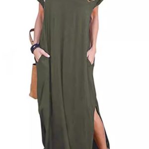 V-Neck Pocketed Slit Dress - Chic Y2K Aesthetic for Effortless Style and Comfort