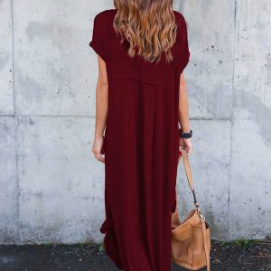 V-Neck Pocketed Slit Dress - Chic Y2K Aesthetic for Effortless Style and Comfort