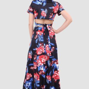 V-neck Printed Two-Piece Dress with Waist-Defining Style for Y2K Aesthetic Outfits