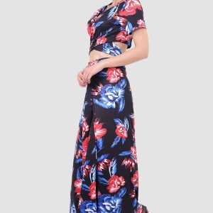 V-neck Printed Two-Piece Dress with Waist-Defining Style for Y2K Aesthetic Outfits