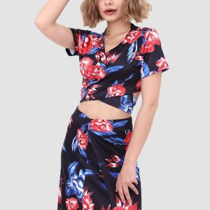 V-neck Printed Two-Piece Dress with Waist-Defining Style for Y2K Aesthetic Outfits