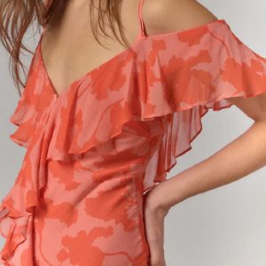 V-Neck Ruffle Chiffon Dress with Irregular Slit - Perfect for Y2K and Coquette Aesthetic