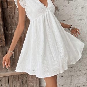 V Neck Ruffle Short Dress - Y2K Aesthetic Cute Dress for Coquette and Grunge Styles