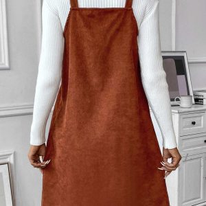 V-Neck Single-Breasted Corduroy Cami Dress - Y2K Aesthetic Cute Dress for Stylish Outfits