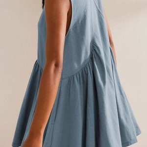 V-Neck Sleeveless Pocket Pleated Mini Dress - Y2K Aesthetic Cute Dress for Stylish Outfits