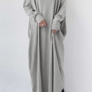 V-Neck Slit Hem Sweatshirt Dress - Y2K Aesthetic Comfy Dress for Effortless Style